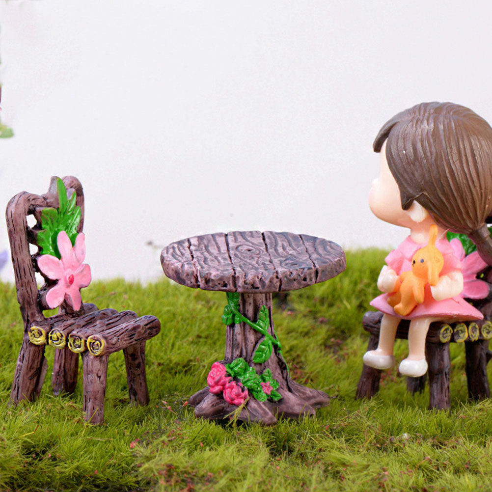 Bonsai Garden Miniature - 5Sets Mini Resin Miniature Chair Table